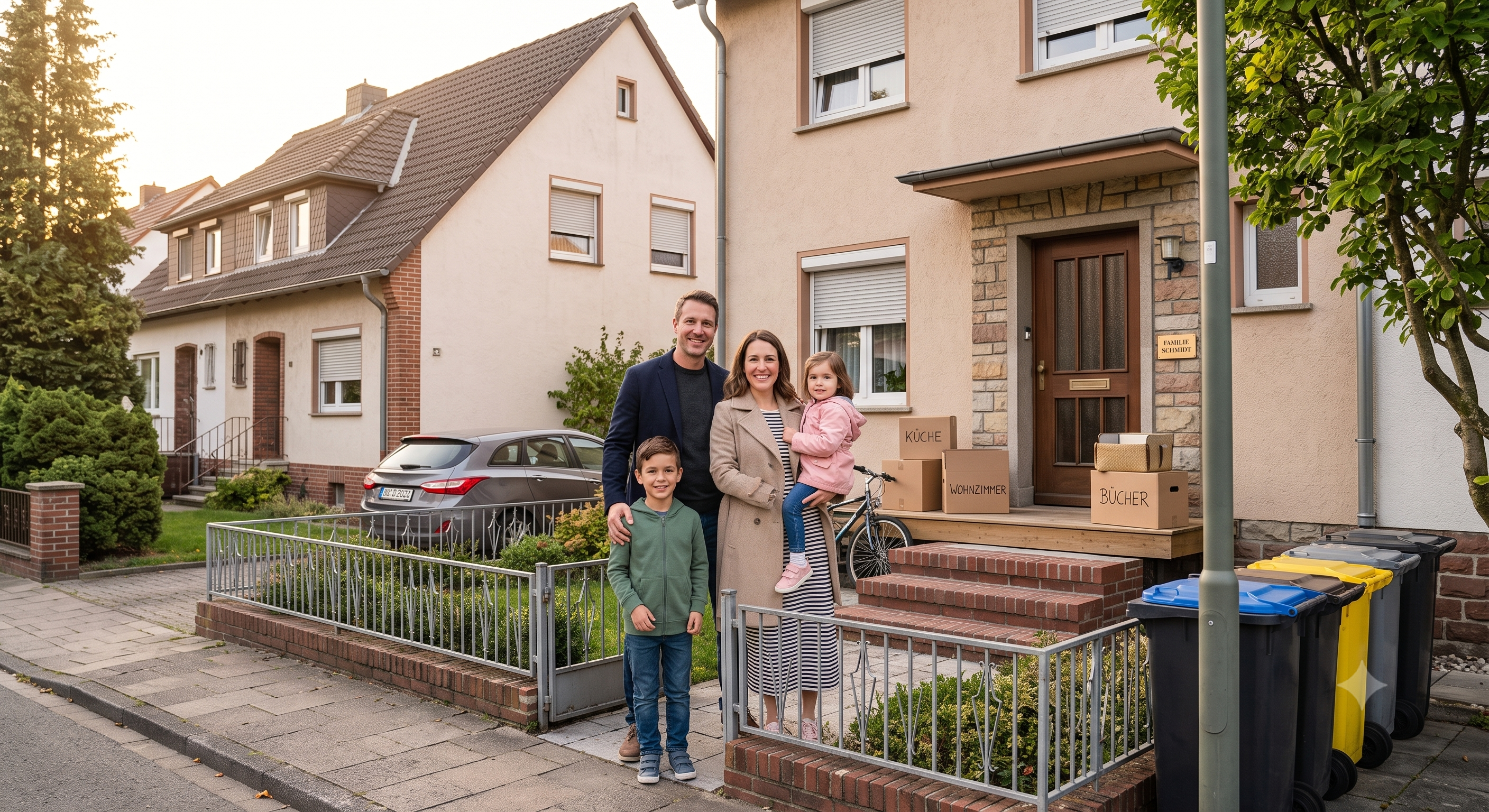 Glückliche Familie vor dem neuen Eigenheim